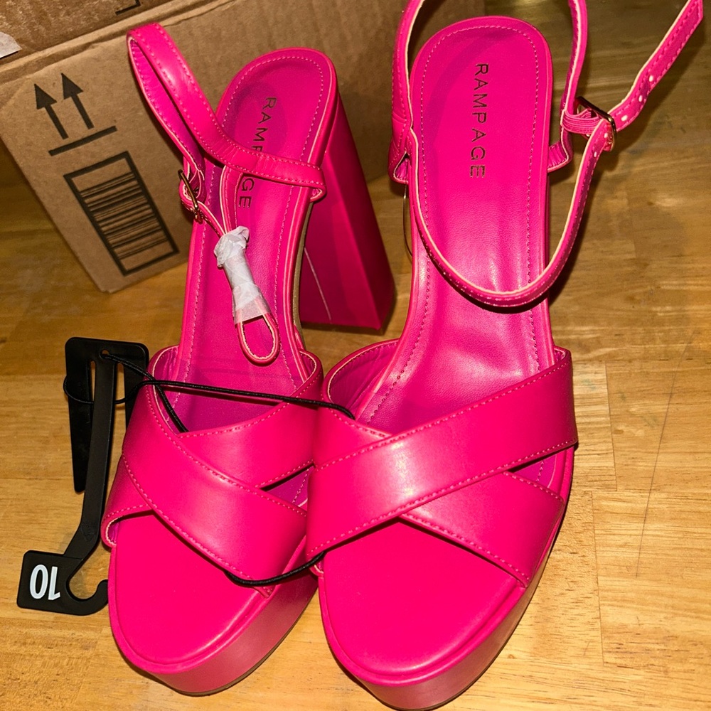 Hot pink platform heels woman’s 10 ankle strap  high heels